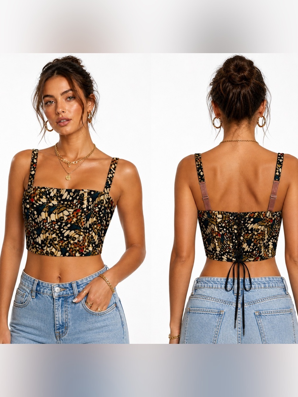 NWT Wildfang Empower 6-Way Corset Crop Top Floral Print Sleeveless Sz Small